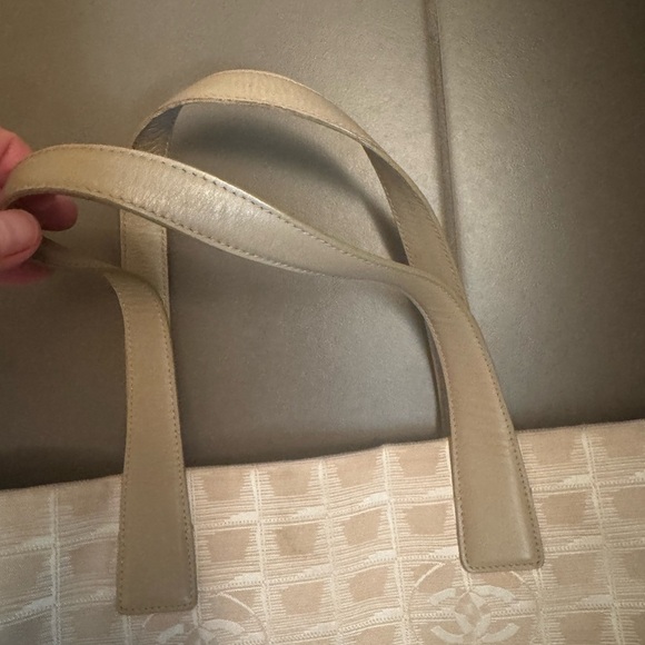 AUTH CHANEL Authentic Travel Line Beige CC Nylon Leather Tote Bag Neutral Purse - Picture 16 of 17